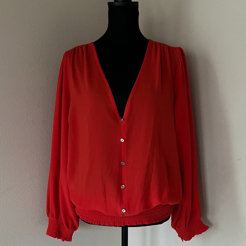 Michael Kors V Neck Long Sleeve Blouse - 1X - Orange Persimmon